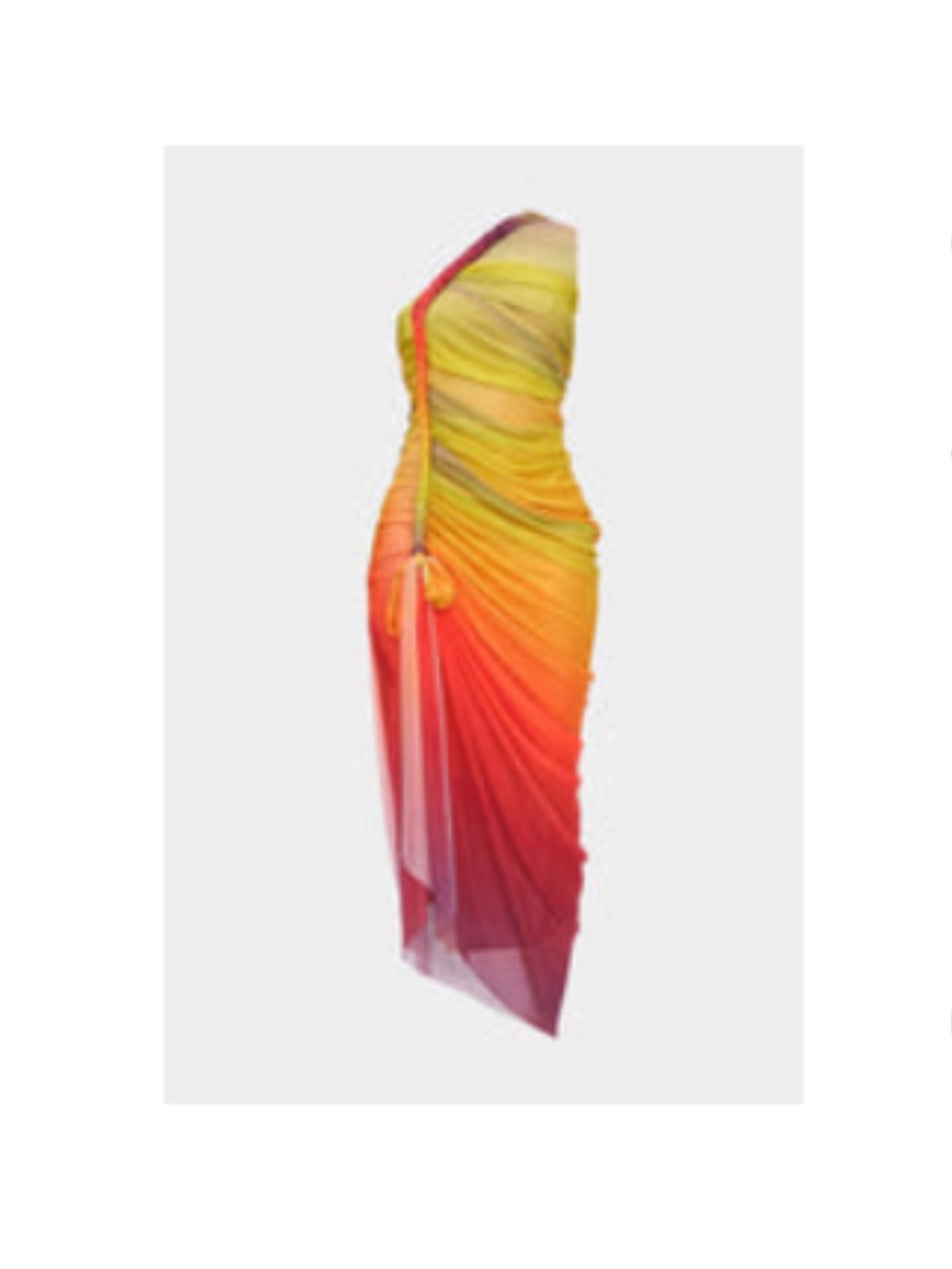 Micas One-Shoulder Twist Ombre Mesh Dress in Yellow to Red